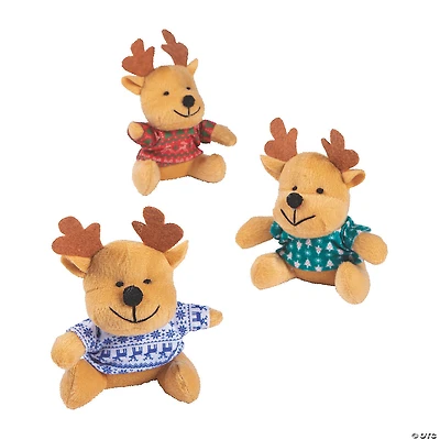 Mini Ugly Christmas Sweater Stuffed Reindeers - 12 Pc.