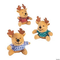 Mini Ugly Christmas Sweater Stuffed Reindeers - 12 Pc.