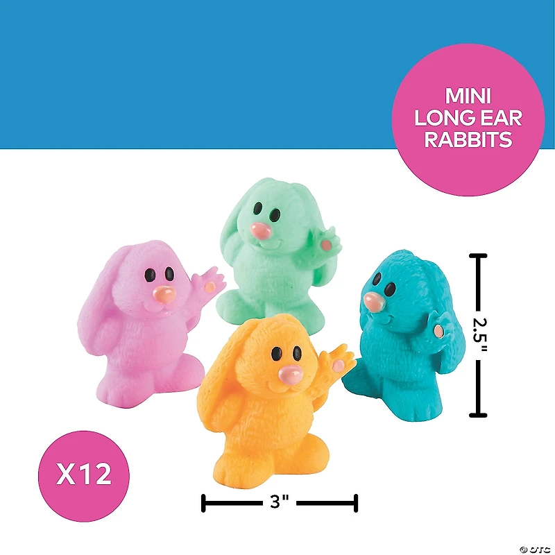 Mini Vinyl Long Ear Rabbits - 12 Pc.