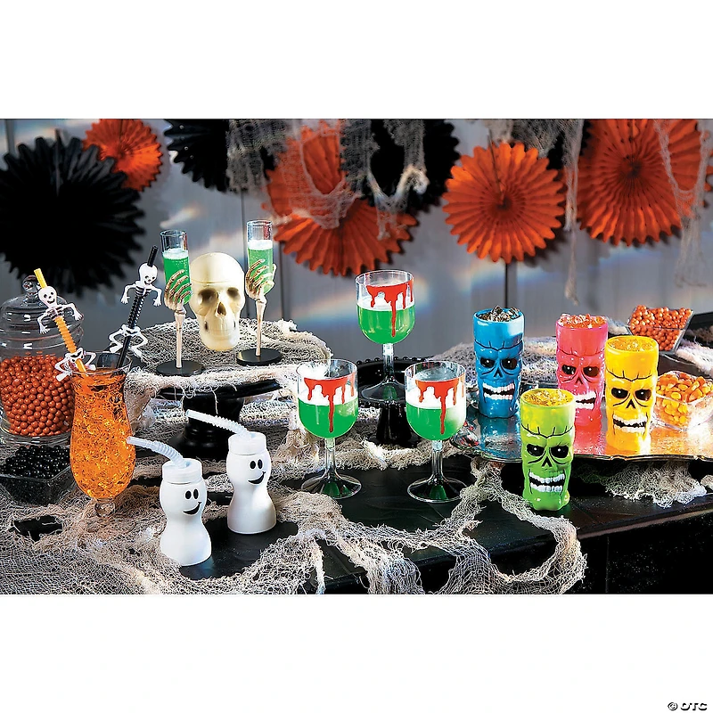 Molded Ghost Cups with Straws - 12 Pc.
