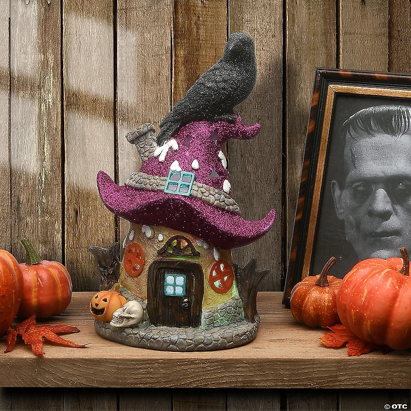 National Tree Company 10 in. Purple Hat Haunted House with LED Light