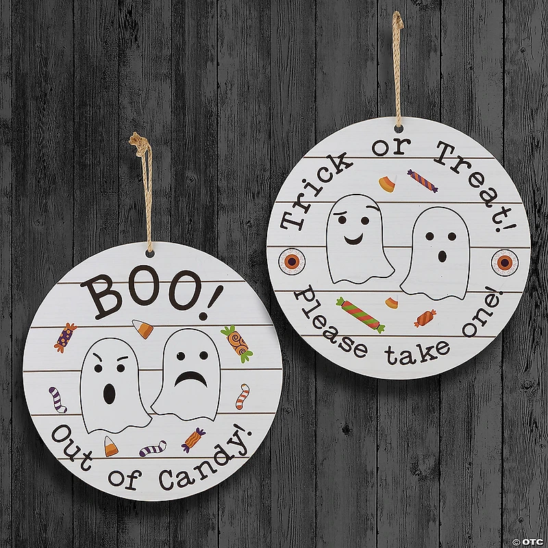 National Tree Company 11" Halloween Hanging Sign, Double Sided "Trick or Treat" and "Out of Candy"