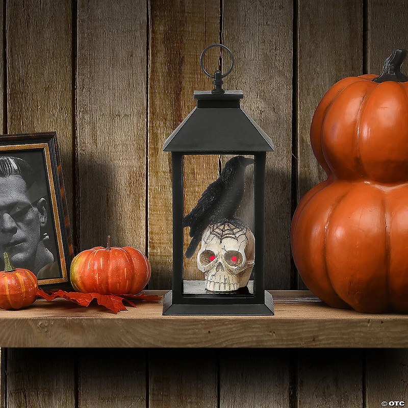 National Tree Company 11 in. Crow and Skull Lantern with LED Light