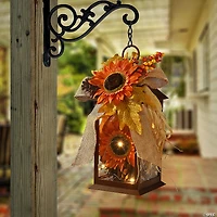 National Tree Company 12" Harvest Lantern with LED Lights, Filled with Sunflower Blooms, Leaves, Pinecones, Berry Clusters
