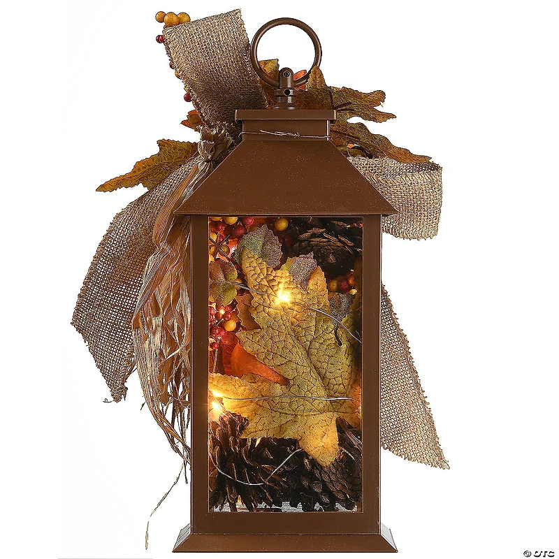 National Tree Company 12" Harvest Lantern with LED Lights, Filled with Sunflower Blooms, Leaves, Pinecones, Berry Clusters
