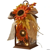 National Tree Company 12" Harvest Lantern with LED Lights, Filled with Sunflower Blooms, Leaves, Pinecones, Berry Clusters