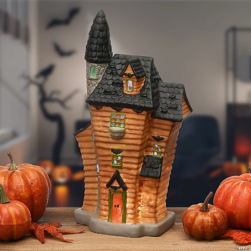 National Tree Company 12 in. Haunted House with Tower and LED Light