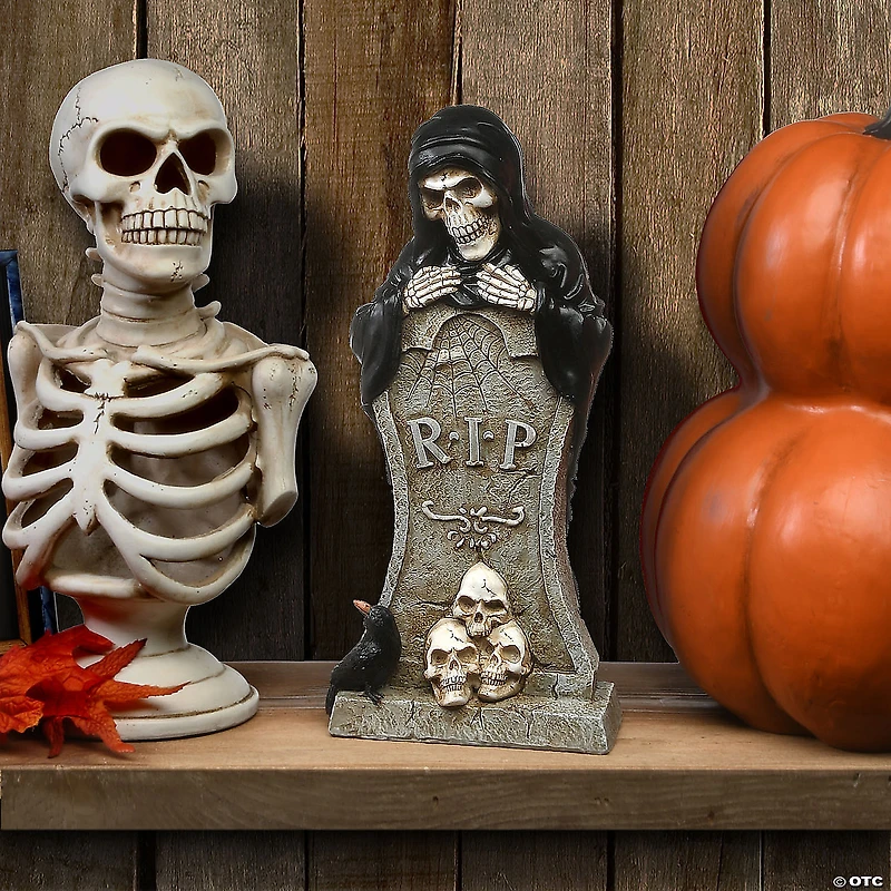 National Tree Company 12 in. Tombstone and Skeleton Reaper