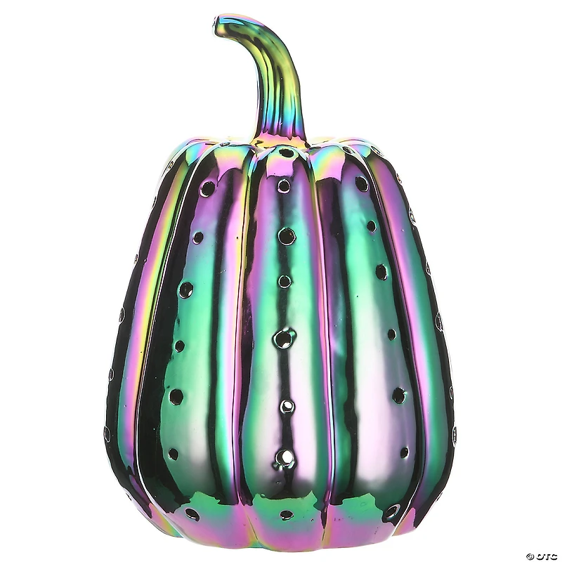 National Tree Company 14" Pre-Lit Iridescent Pumpkin Decoration with LED Lights
