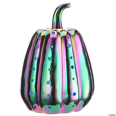 National Tree Company 14" Pre-Lit Iridescent Pumpkin Decoration with LED Lights