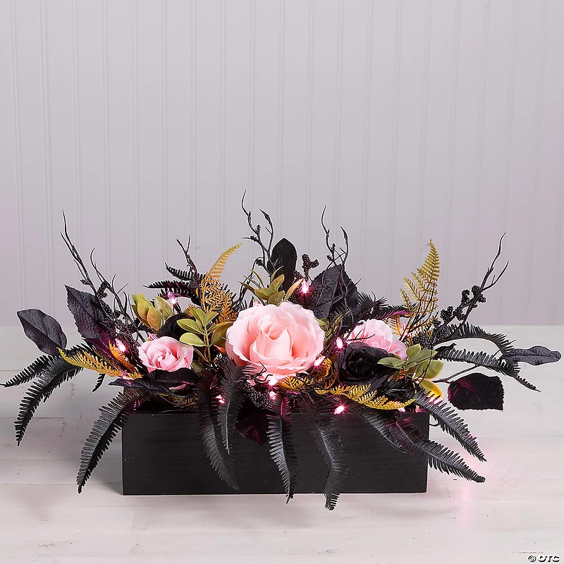National Tree Company 16" Artificial Cute and Creep Halloween Centerpiece, 30 Pink LED Lights, Battery Operated
