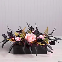 National Tree Company 16" Artificial Cute and Creep Halloween Centerpiece, 30 Pink LED Lights, Battery Operated