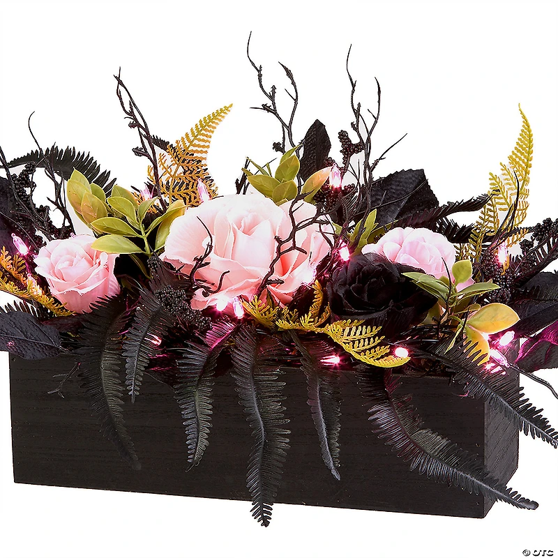 National Tree Company 16" Artificial Cute and Creep Halloween Centerpiece, 30 Pink LED Lights, Battery Operated