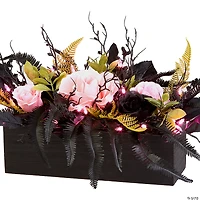 National Tree Company 16" Artificial Cute and Creep Halloween Centerpiece, 30 Pink LED Lights, Battery Operated