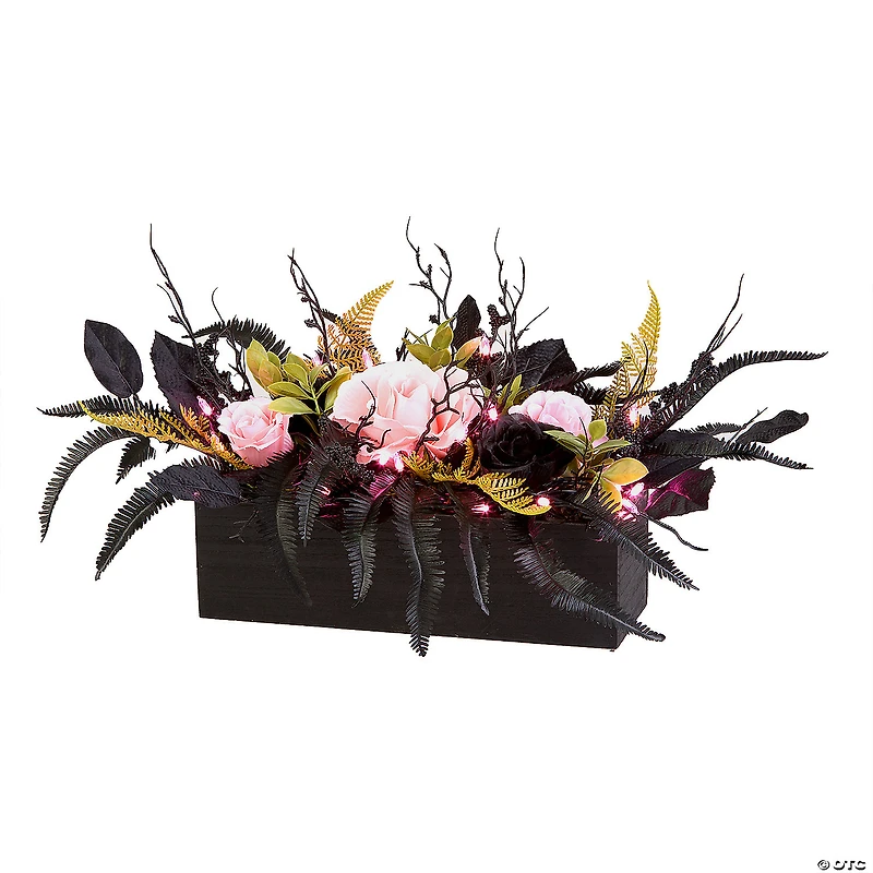 National Tree Company 16" Artificial Cute and Creep Halloween Centerpiece, 30 Pink LED Lights, Battery Operated