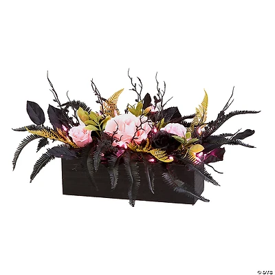 National Tree Company 16" Artificial Cute and Creep Halloween Centerpiece, 30 Pink LED Lights, Battery Operated