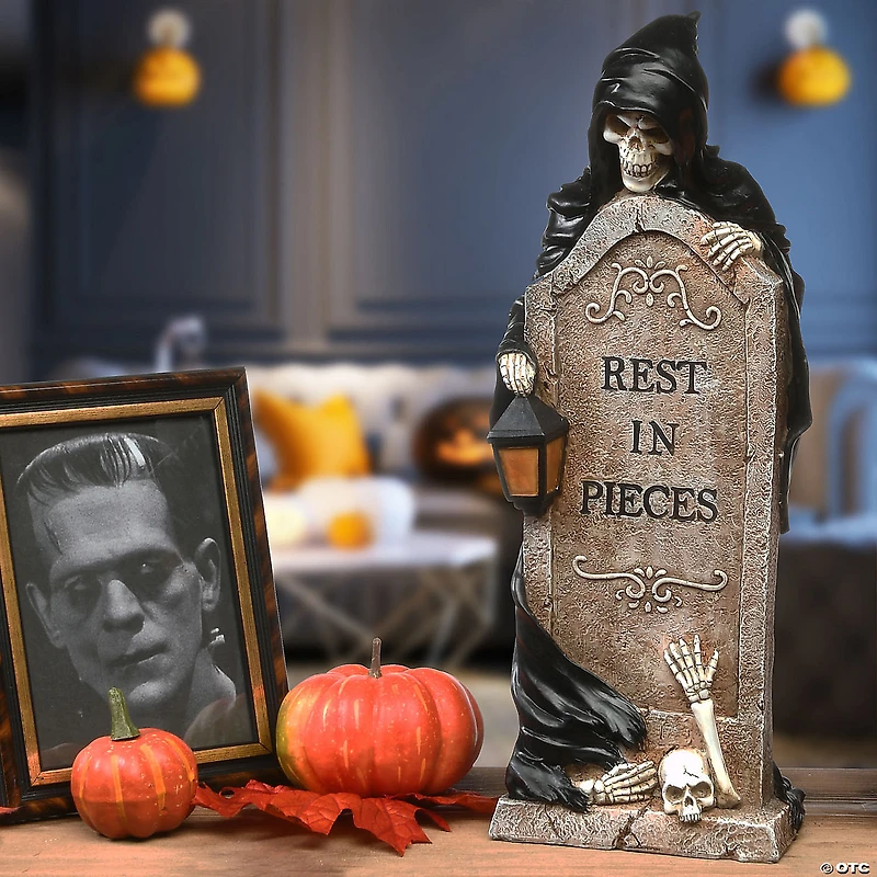 National Tree Company 16 in. Grim Reaper Skeleton and Tombstone