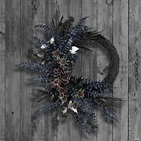 National Tree Company 18" Artificial Deep Purple Fern Sakura Halloween Half Wreath