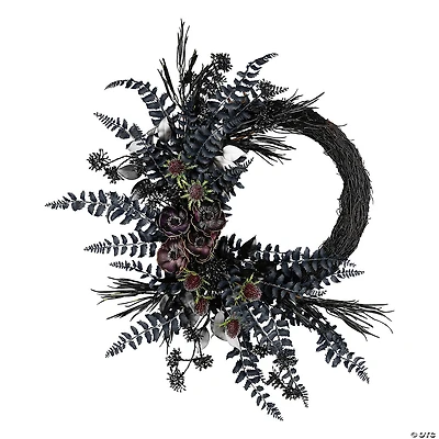National Tree Company 18" Artificial Deep Purple Fern Sakura Halloween Half Wreath