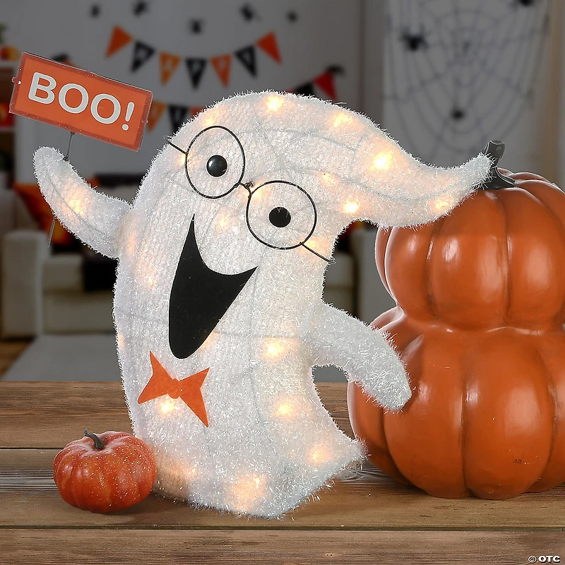 National Tree Company 18 in. Pre-Lit Happy Ghost Holding Sign
