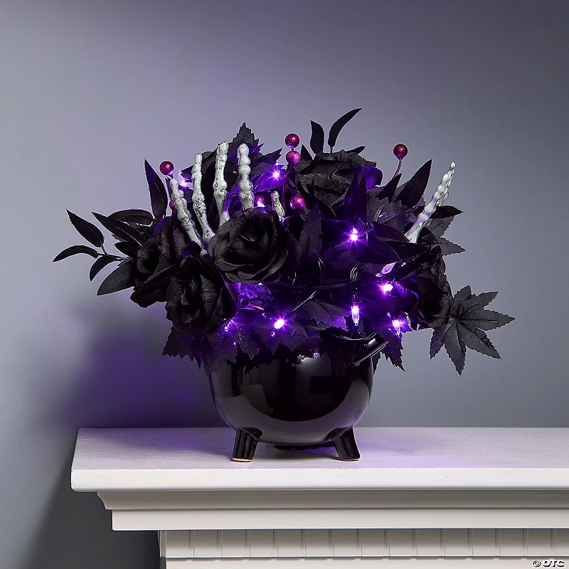 National Tree Company 19" Artificial Bad to the Bone Halloween Centerpiece, 30 Purple LED Lights, Battery Operated