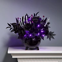 National Tree Company 19" Artificial Bad to the Bone Halloween Centerpiece, 30 Purple LED Lights, Battery Operated