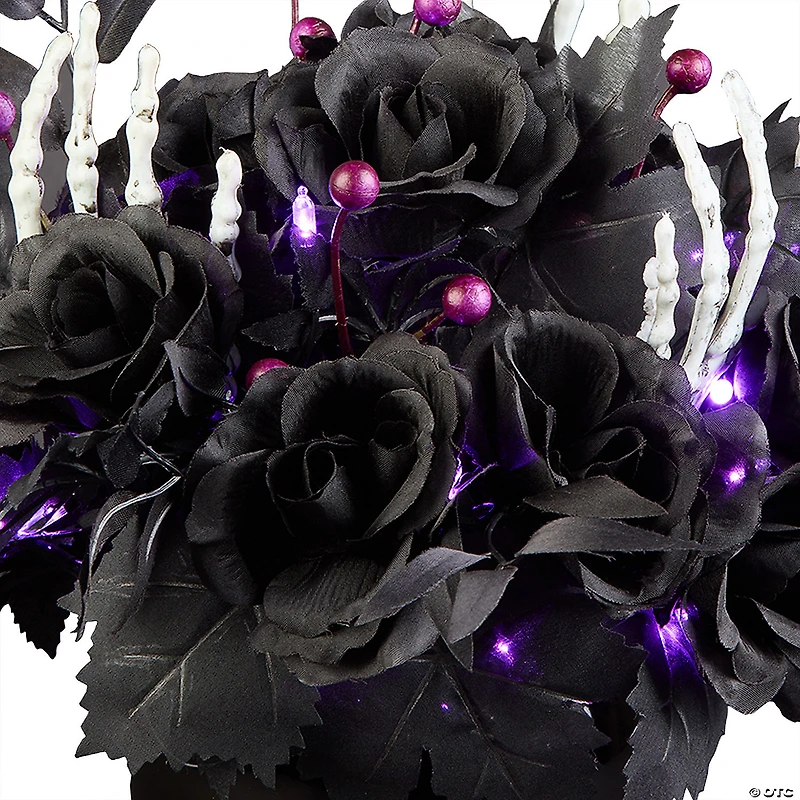 National Tree Company 19" Artificial Bad to the Bone Halloween Centerpiece, 30 Purple LED Lights, Battery Operated