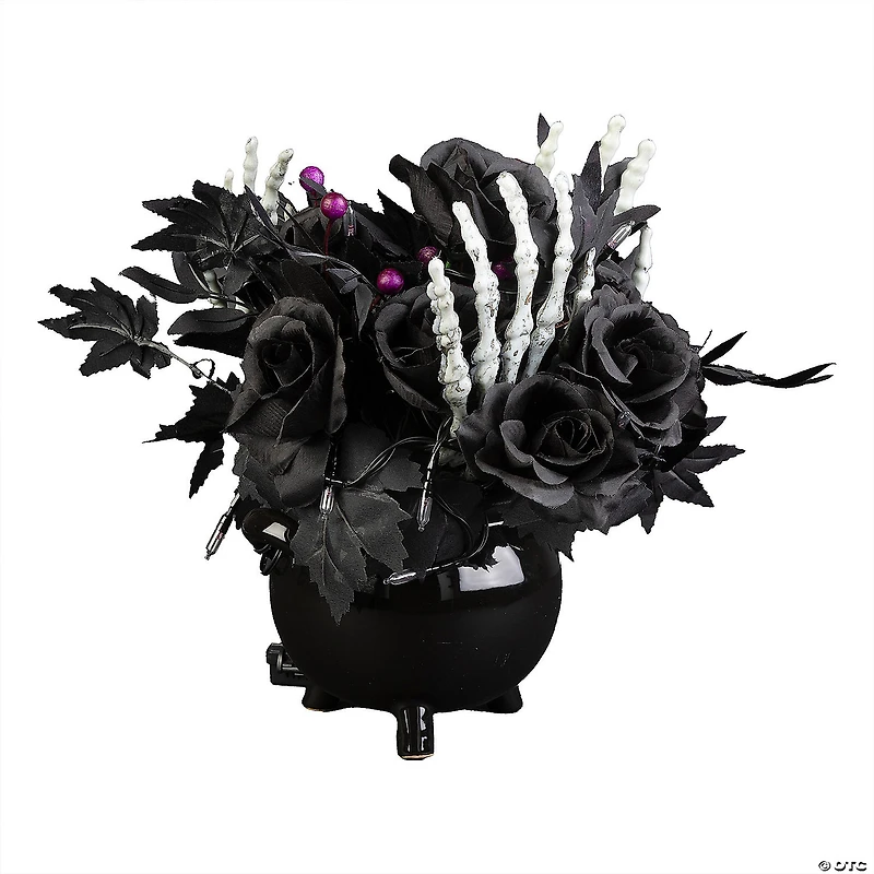 National Tree Company 19" Artificial Bad to the Bone Halloween Centerpiece, 30 Purple LED Lights, Battery Operated