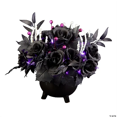 National Tree Company 19" Artificial Bad to the Bone Halloween Centerpiece, 30 Purple LED Lights, Battery Operated