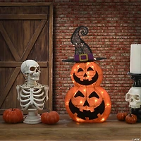 National Tree Company 19 in. Pre-Lit Stacked Pumpkins in Witch’s Hat