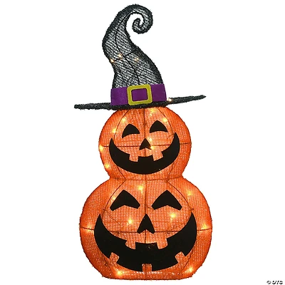 National Tree Company 19 in. Pre-Lit Stacked Pumpkins in Witch’s Hat