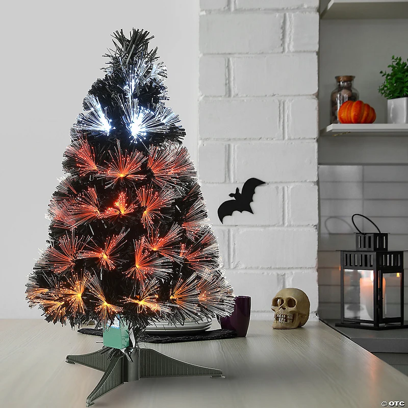 National Tree Company ft. Black Fiber Optic Tree with Candy Corn Color Lights