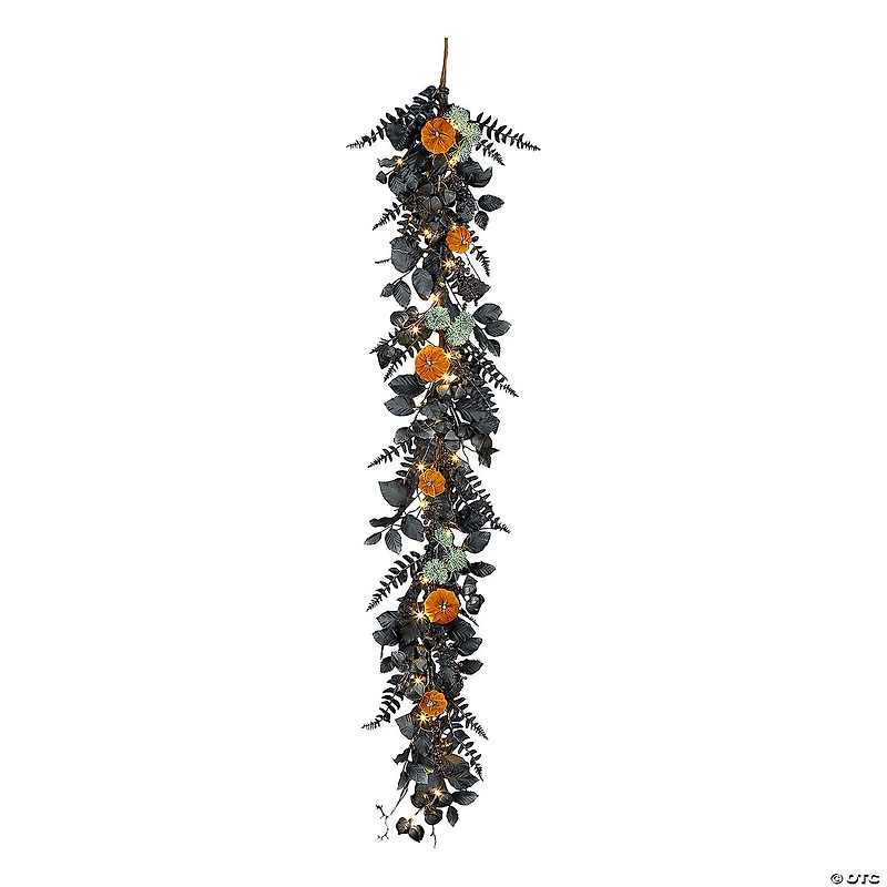 National Tree Company 20" Artificial Halloween Garland with Pumpkins, 30 Warm White LED Lights, Battery Operated