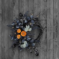 National Tree Company 20" Artificial Halloween Half Wreath with Pumpkins, 30 Warm White LED Lights, Battery Operated