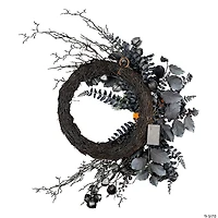 National Tree Company 20" Artificial Halloween Half Wreath with Pumpkins, 30 Warm White LED Lights, Battery Operated