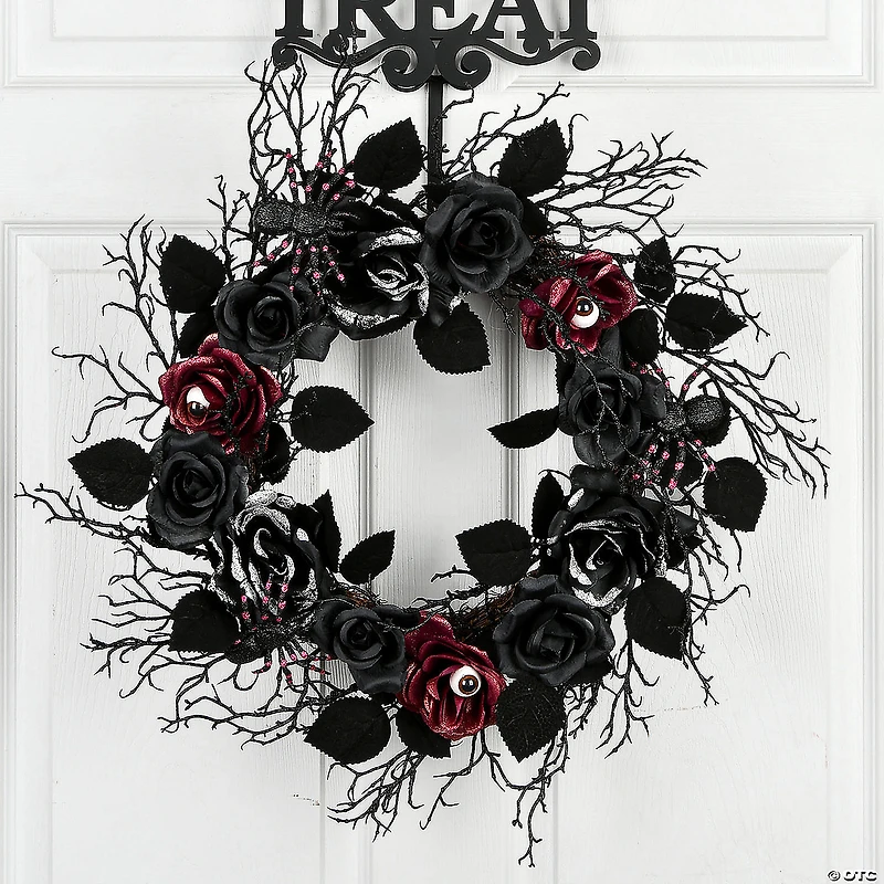 National Tree Company 22 in. Halloween Black Rose Wreath