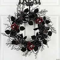 National Tree Company 22 in. Halloween Black Rose Wreath