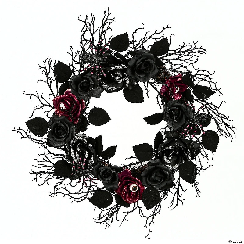 National Tree Company 22 in. Halloween Black Rose Wreath