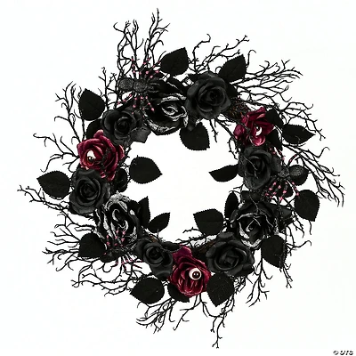 National Tree Company 22 in. Halloween Black Rose Wreath