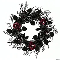 National Tree Company 22 in. Halloween Black Rose Wreath