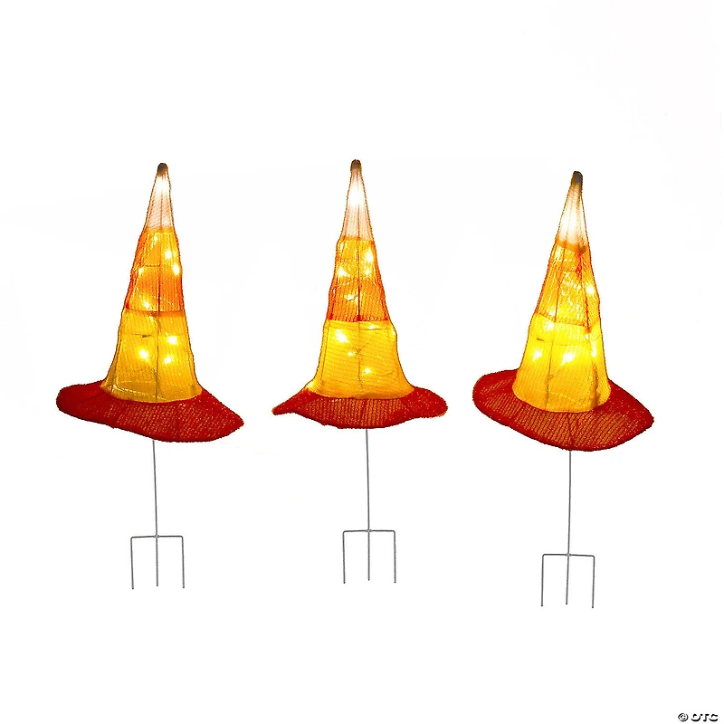 National Tree Company 23 in. Pre-Lit Candy Corn Witch’s Hat Garden Stakes