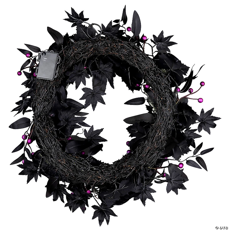 National Tree Company 24" Artificial Bad to the Bone Halloween Wreath, 30 Purple LED Lights, Battery Operated