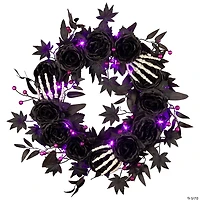 National Tree Company 24" Artificial Bad to the Bone Halloween Wreath, 30 Purple LED Lights, Battery Operated