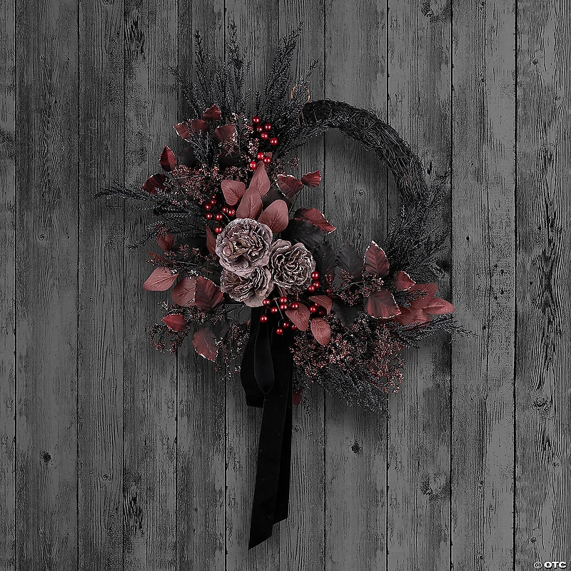 National Tree Company 24" Artificial Blood Red Eucalyptus Leaf Half Halloween Wreath