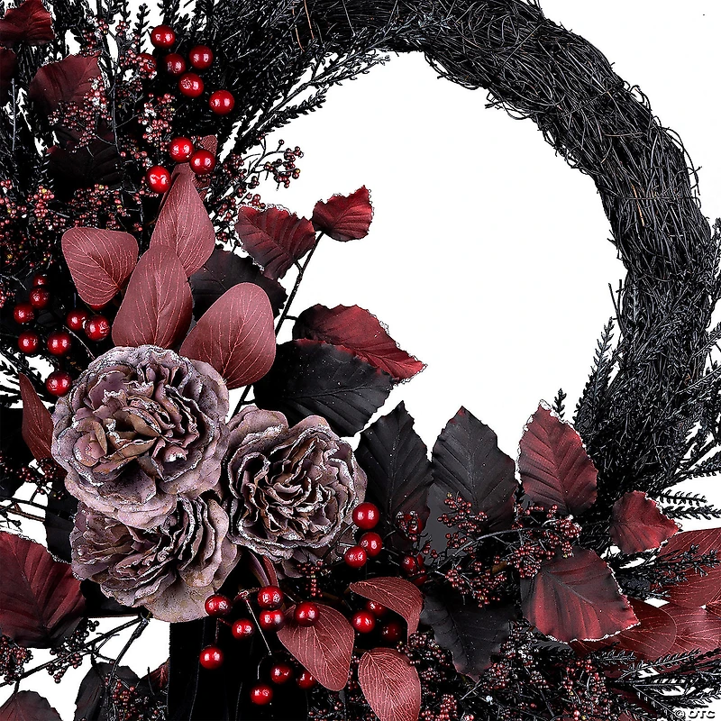 National Tree Company 24" Artificial Blood Red Eucalyptus Leaf Half Halloween Wreath