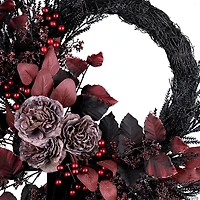 National Tree Company 24" Artificial Blood Red Eucalyptus Leaf Half Halloween Wreath