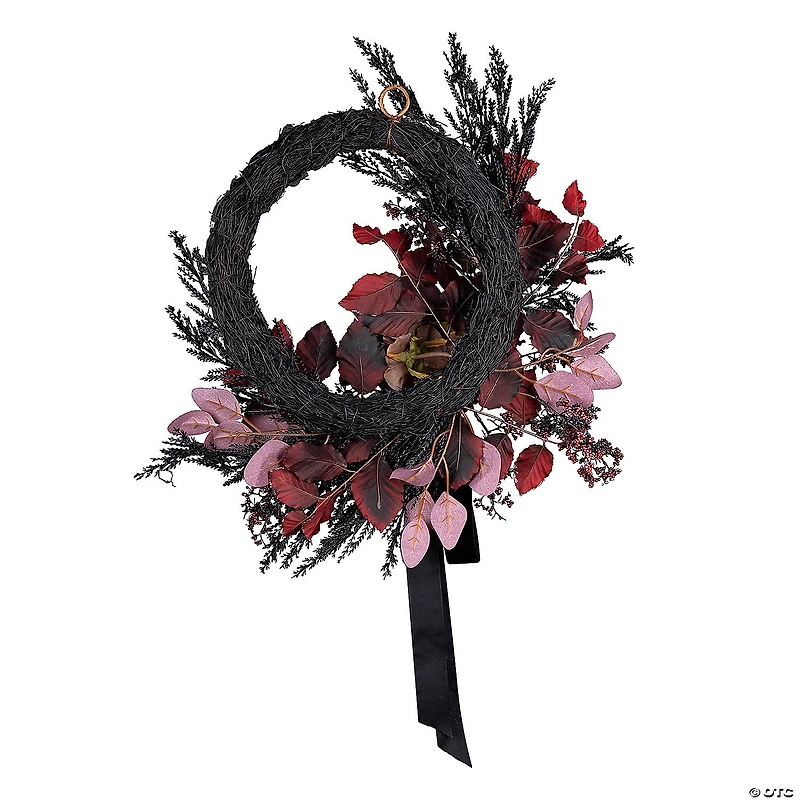 National Tree Company 24" Artificial Blood Red Eucalyptus Leaf Half Halloween Wreath