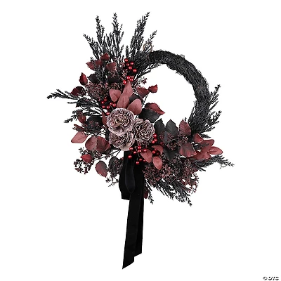 National Tree Company 24" Artificial Blood Red Eucalyptus Leaf Half Halloween Wreath