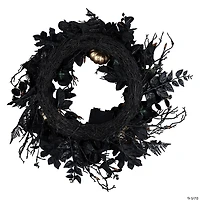 National Tree Company 24" Artificial Chic Eek Black and Gold Halloween Wreath, 40 Orange LED Lights, Battery Operated