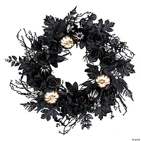 National Tree Company 24" Artificial Chic Eek Black and Gold Halloween Wreath, 40 Orange LED Lights, Battery Operated